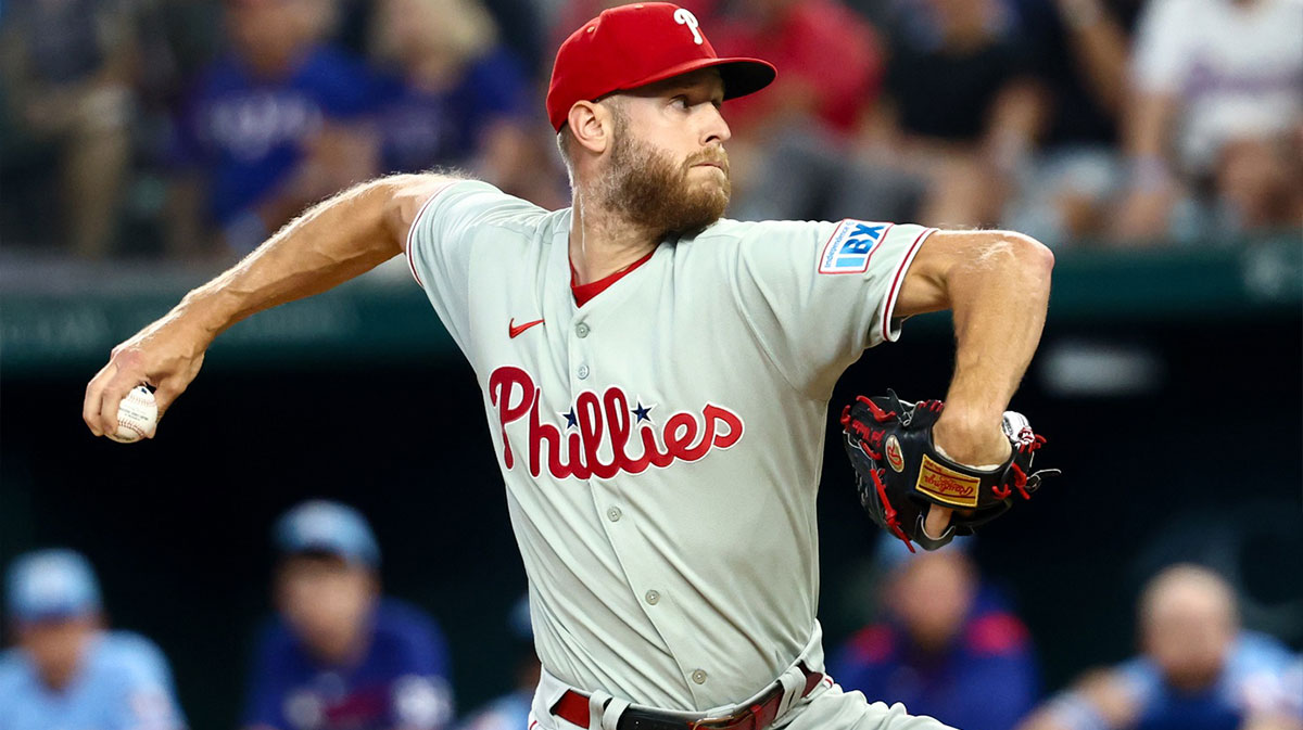 Philadelphia Phillies starting pitcher Zack Wheeler (45) throws during the first inning against the Texas Rangers at Globe Life 