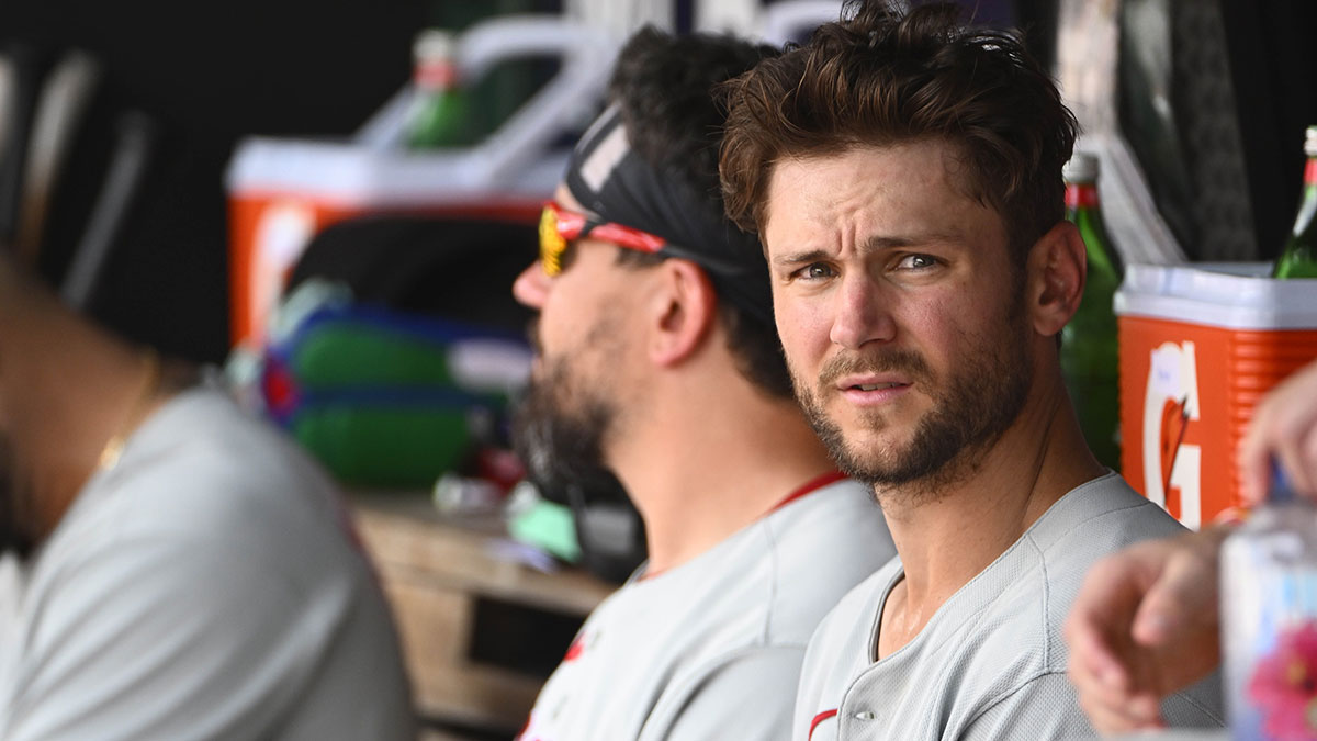 Philadelphia Phillies shortstop Trea Turner (7) in the dugout during the sixth inning against the Washington Nationals at Nationals Park.