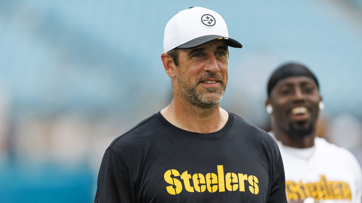Pittsburgh Steelers quarterback Aaron Rodgers (8) before the game against the Jacksonville Jaguars at EverBank Stadium.