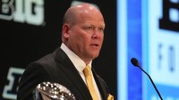 Purdue head coach Barry Odom speaks to the media during the Big Ten NCAA college football media days at Mandalay Bay Resort.