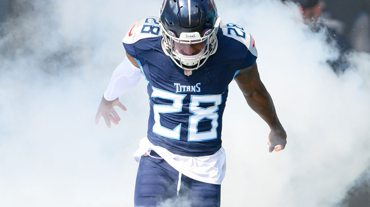 Tennessee Titans safety Quandre Diggs (28) runs out during player introductions against the Indianapolis Colts at Nissan Stadium.