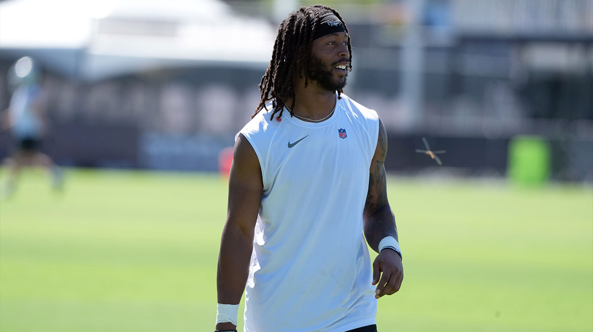 Las Vegas Raiders receiver Jakobi Meyers (16) during training camp at the Intermountain Healthcare Performance Center.