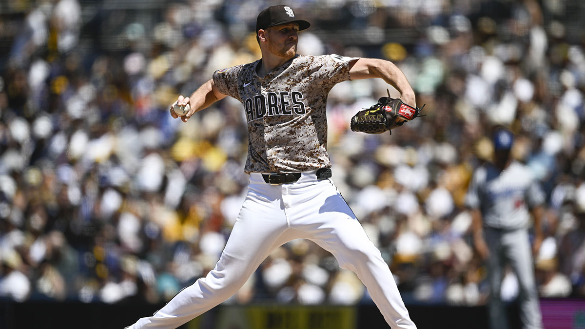 San Diego Padres starting pitcher Nick Pivetta (27) delivers during the first inning against the Los Angeles Dodgers at Petco Park.