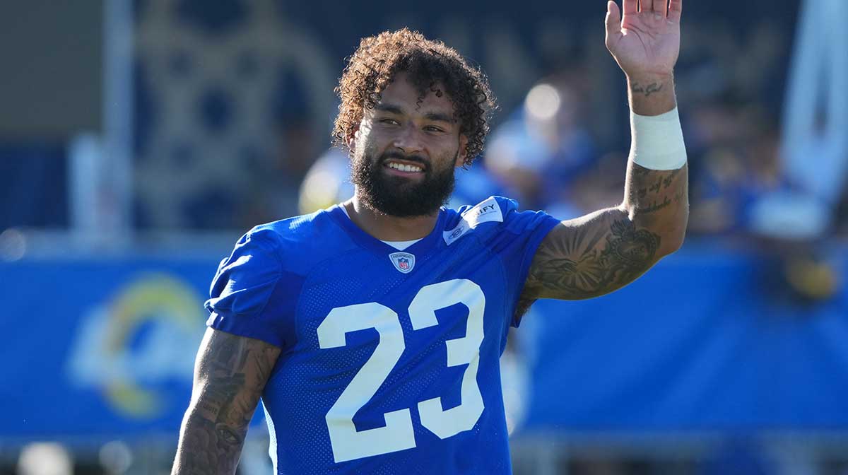 Los Angeles Rams running back Kyren Williams (23) during training camp at Loyola Marymount University.