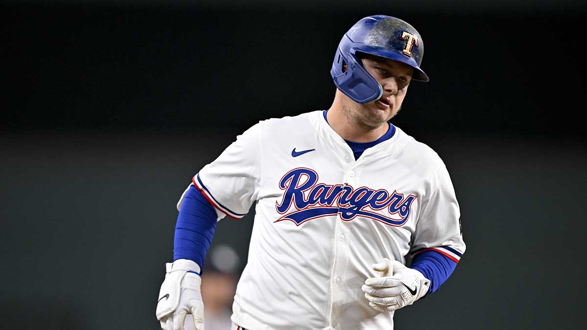 Texas Rangers pinch hitter Joc Pederson (4) rounds the bases after he hits a game tying home run against the New York Yankees during the ninth inning at Globe Life Field.