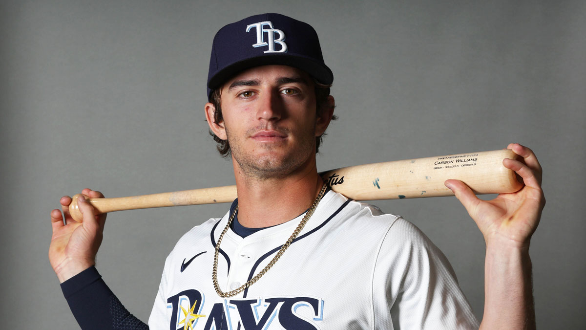 Tampa Bay Rays infielder Carson Williams (65) poses for a photo during media day.