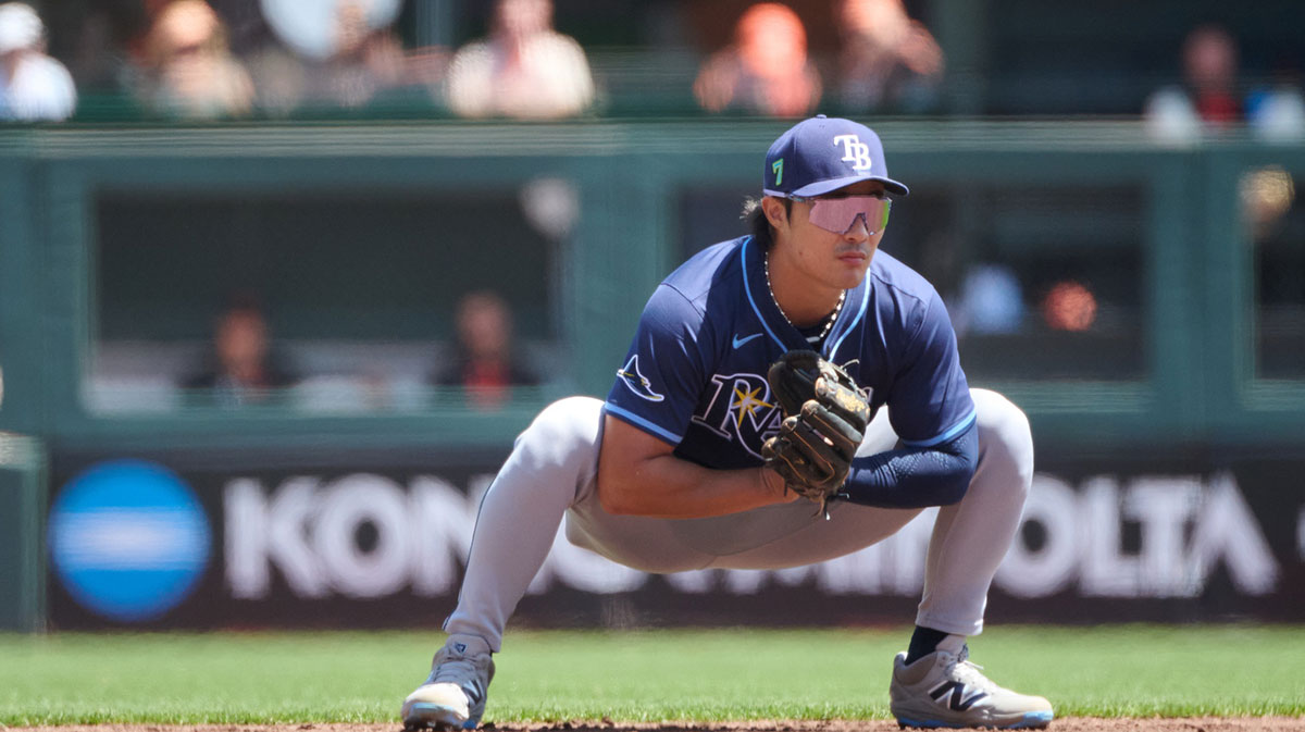 Tampa Bay Rays shortstop Ha-Seong Kim (7) plays his position against the San Francisco Giants during the second inning at Oracle Park.
