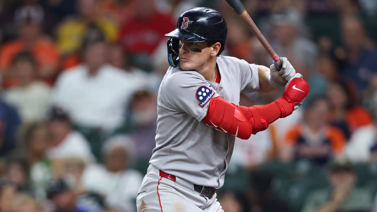 Boston Red Sox left fielder Roman Anthony (19) bats during the game against the Houston Astros at Daikin Park.