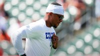Indianapolis Colts quarterback Anthony Richardson Sr. (5) takes the field Saturday, Aug. 23, 2025, ahead of a game against the Cincinnati Bengals at Paycor Stadium in Cincinnati.