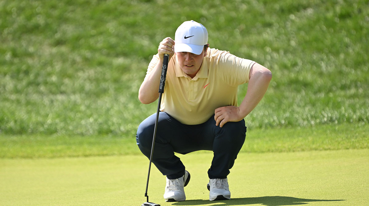 Robert MacIntyre lines up a putt on the ninth hole during the third round of the BMW Championship golf tournament.