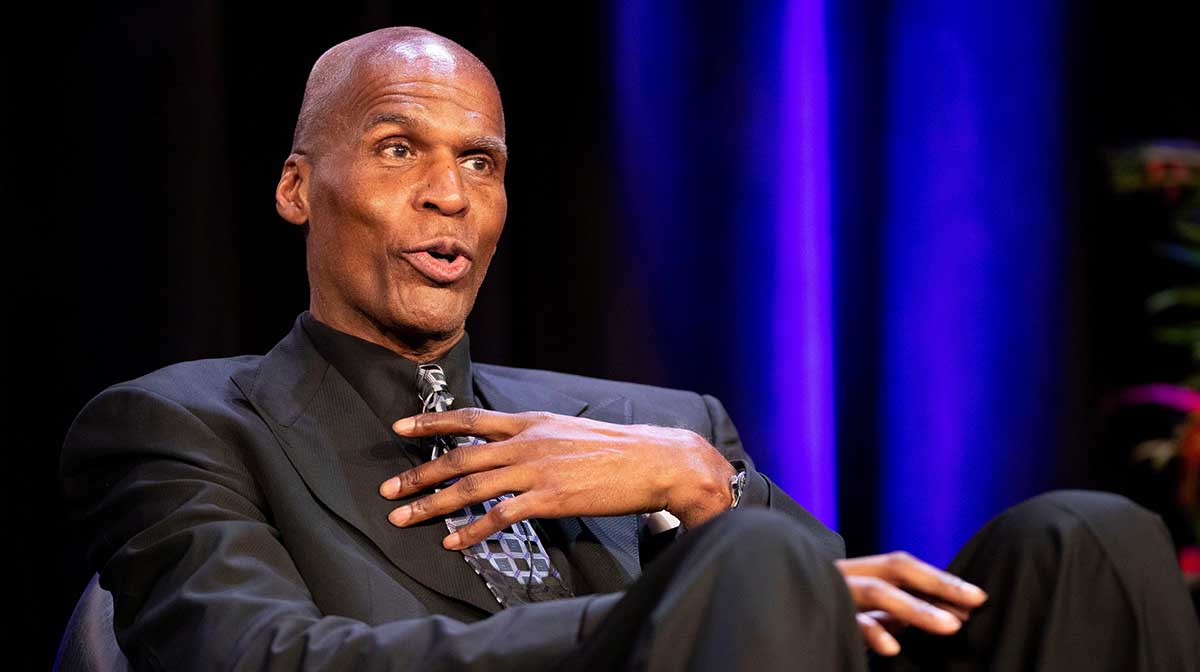 Robert Parish speaks Monday, Jan. 20, 2020, during the Earl Lloyd Sports Legacy Symposium at FedEx Forum in downtown Memphis.