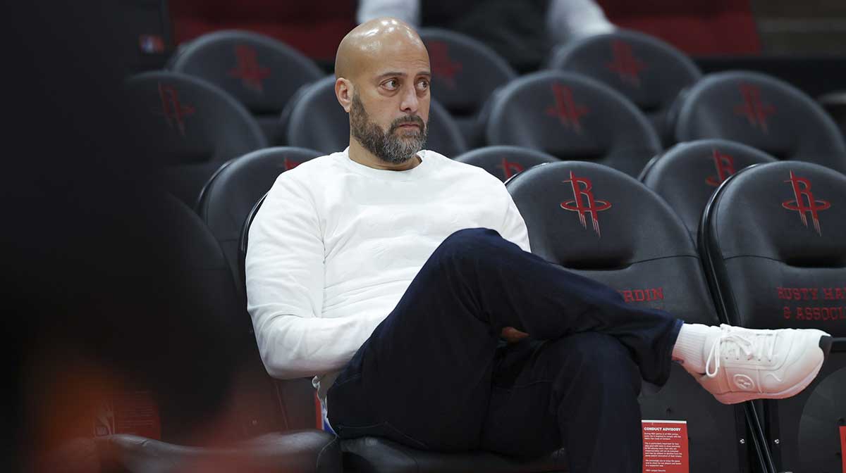 Rockets general manager Rafael Stone watches during practice before the game against the Oklahoma City Thunder at Toyota Center