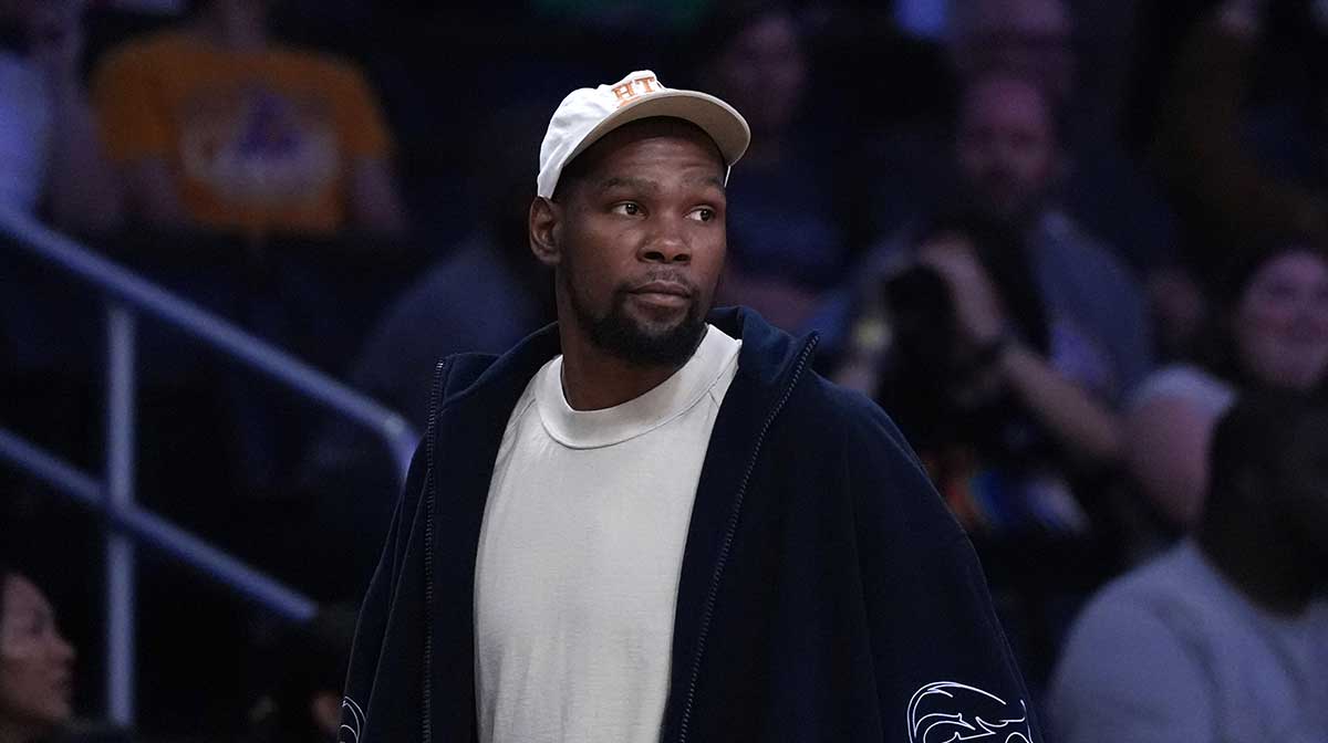 Rockets' Kevin Durant attends a WNBA game between the Atlanta Dream and LA Sparks at Crypto.com Arena.