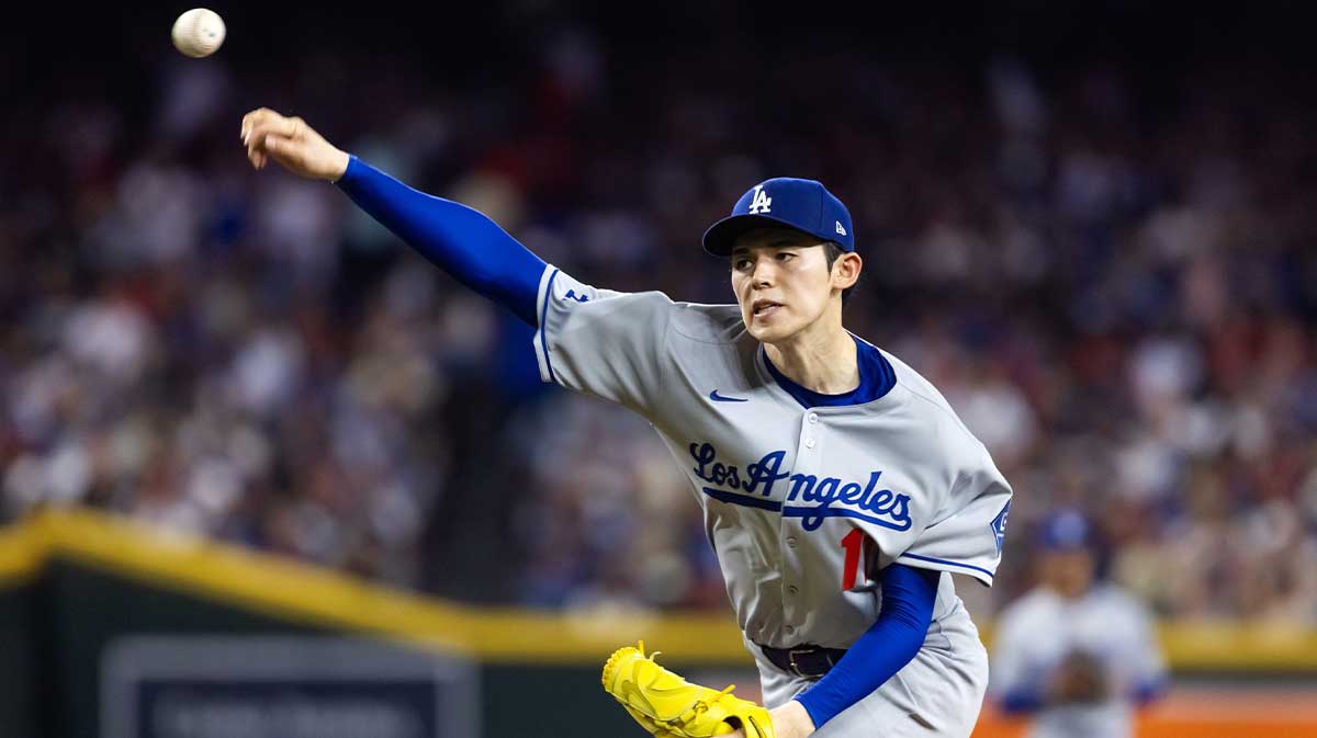 Los Angeles Dodgers pitcher Roki Sasaki against the Arizona Diamondbacks at Chase Field.