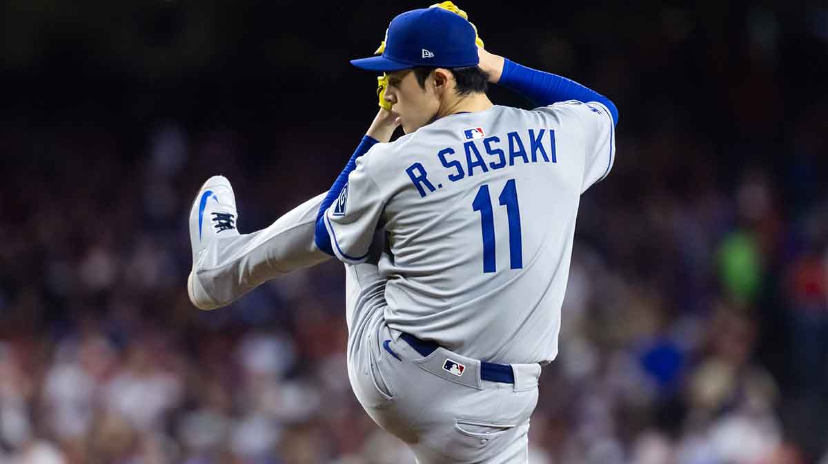 Los Angeles Dodgers pitcher Roki Sasaki against the Arizona Diamondbacks at Chase Field.