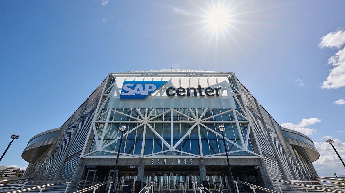 A general view of the SAP Center at San Jose exterior before the game between the San Jose Sharks and the St. Louis Blues at SAP Center at San Jose