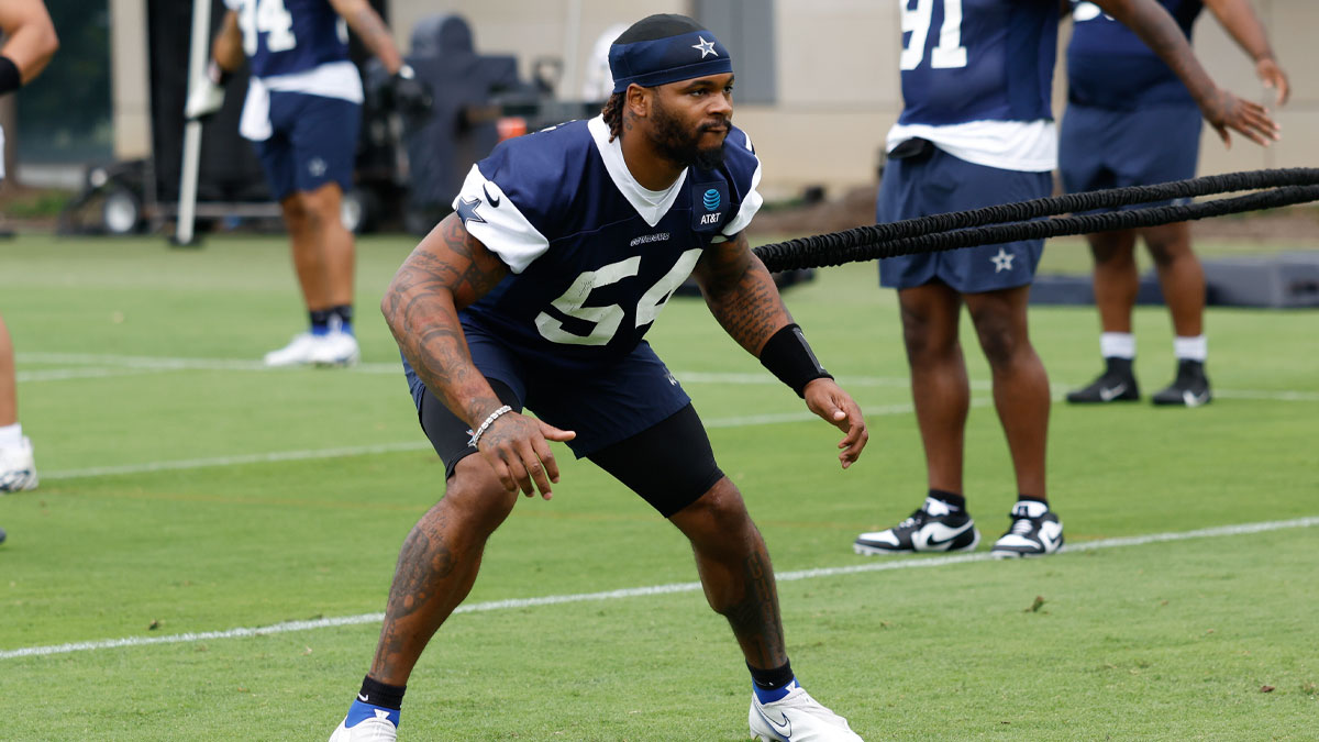 Jun 10, 2025; Arlington, TX, USA; Dallas Cowboys defensive end Sam Williams (54) goes through a drill during practice at the Ford Center at the Star Training Facility in Frisco, Texas. 