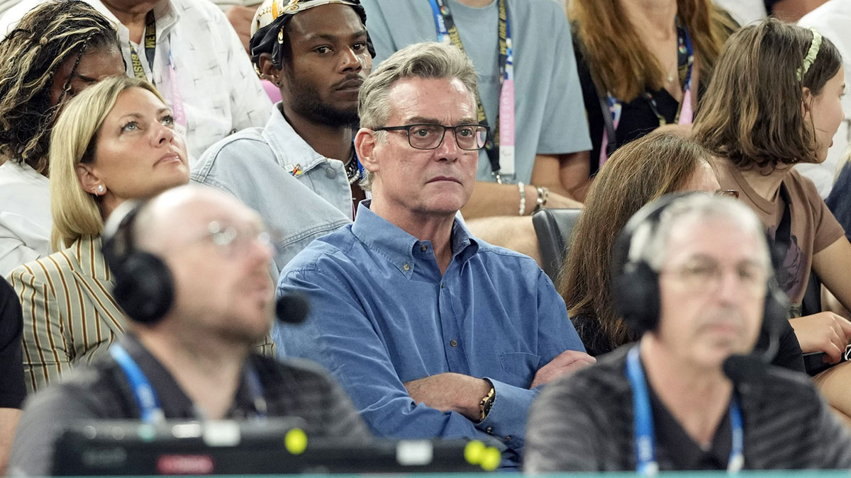 San Antonio Spurs chief executive officer RC Buford looks on in the first half of the men’s basketball quarterfinal game between the United States and Brazil during the Paris 2024 Olympic Summer Games at Accor Arena.