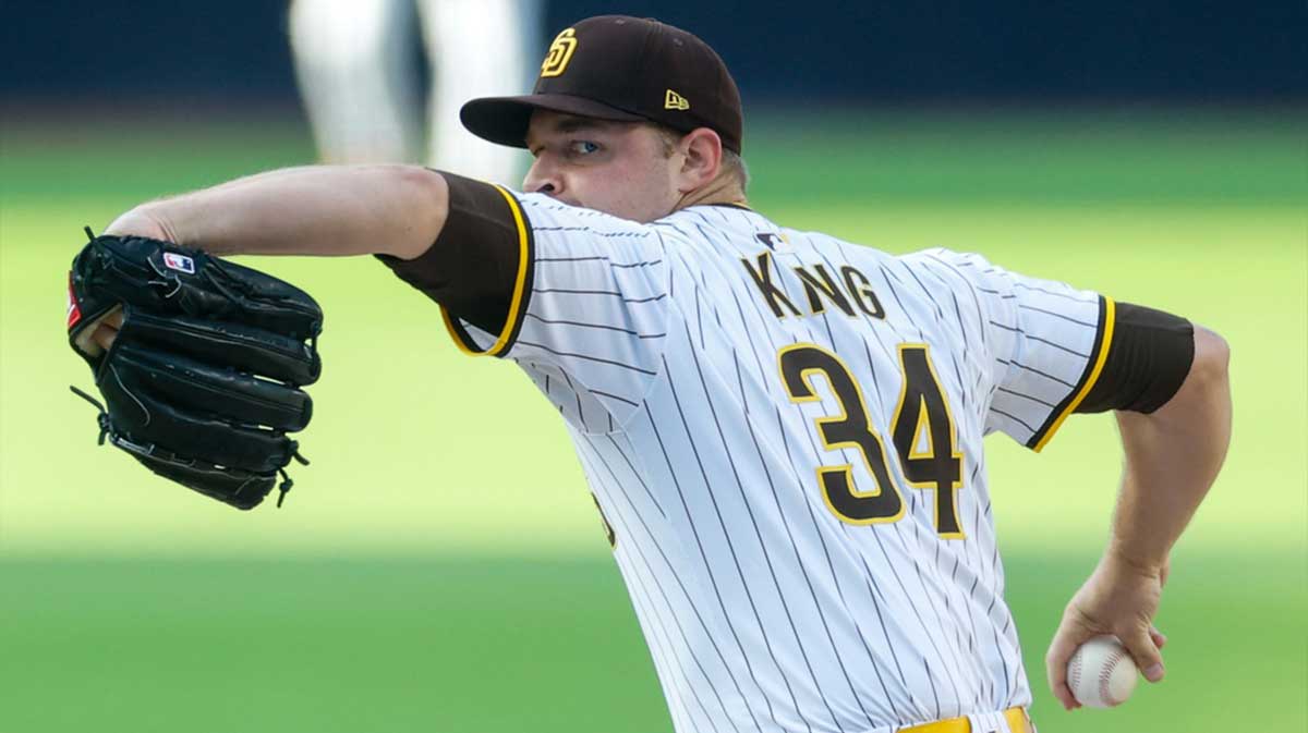 San Diego Padres starting pitcher Michael King (34) throws a pitch during the first inning against the Boston Red Sox at Petco Park.