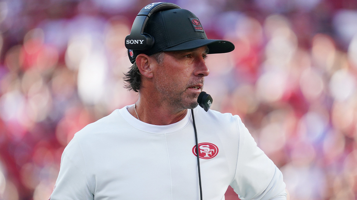 San Francisco 49ers head coach Kyle Shanahan watches from the sidelines in the first quarter against the Denver Broncos at Levi's Stadium.