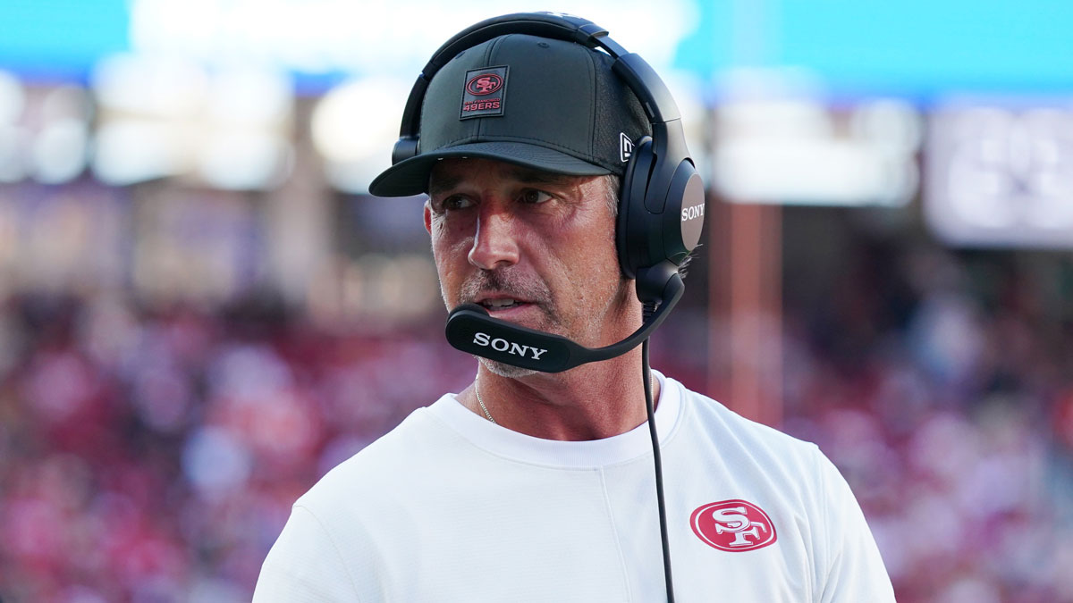 San Francisco 49ers head coach Kyle Shanahan watches from the sidelines in the first quarter against the Denver Broncos at Levi's Stadium.