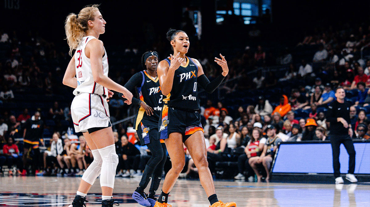 Phoenix Mercury forward Satou Sabally (0) celebrates in the second half against the Washington Mystics at CareFirst Arena.