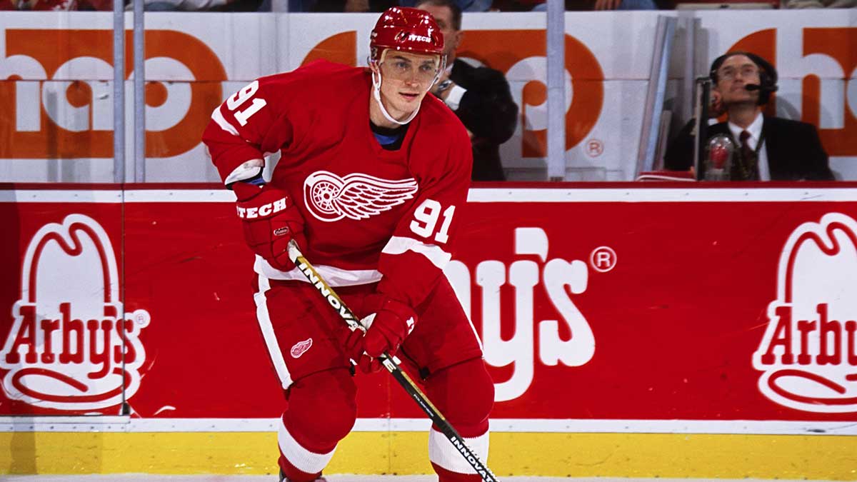 Detroit Red Wings center Sergei Fedorov (91) in action against the San Jose Sharks at Joe Louis Arena.