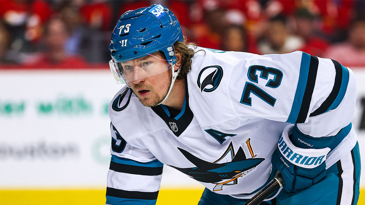 San Jose Sharks center Tyler Toffoli (73) against the Calgary Flames during the third period at Scotiabank Saddledome.