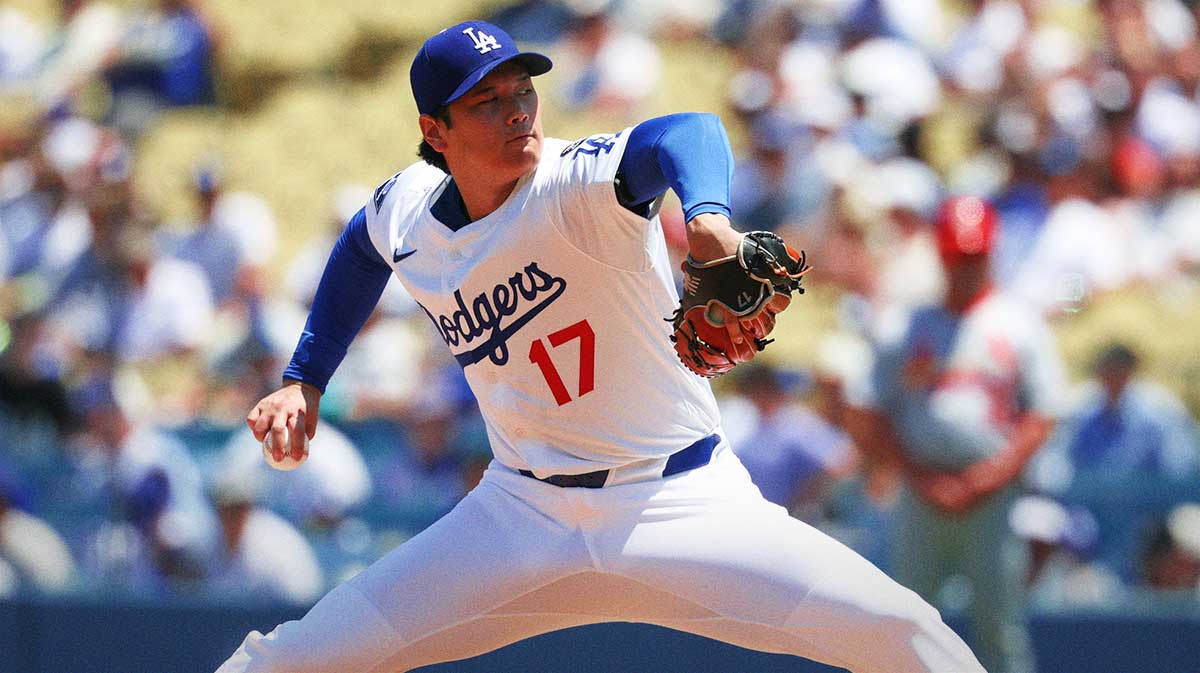 Los Angeles Dodgers two-way player Shohei Ohtani (17) pitches in the first inning against the St. Louis Cardinals at Dodger Stadium.