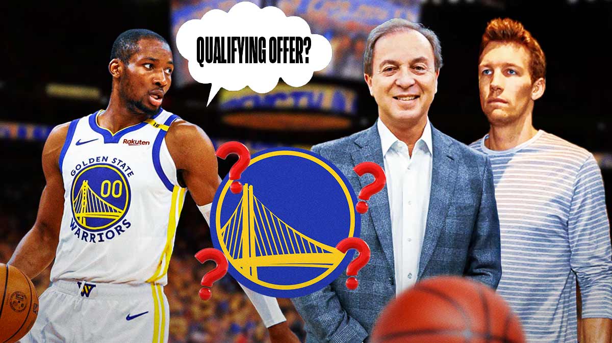 Warriors' Joe Lacob and Mike Dunleavy Jr. with Jonathan Kumingas saying "qualifying offer?"