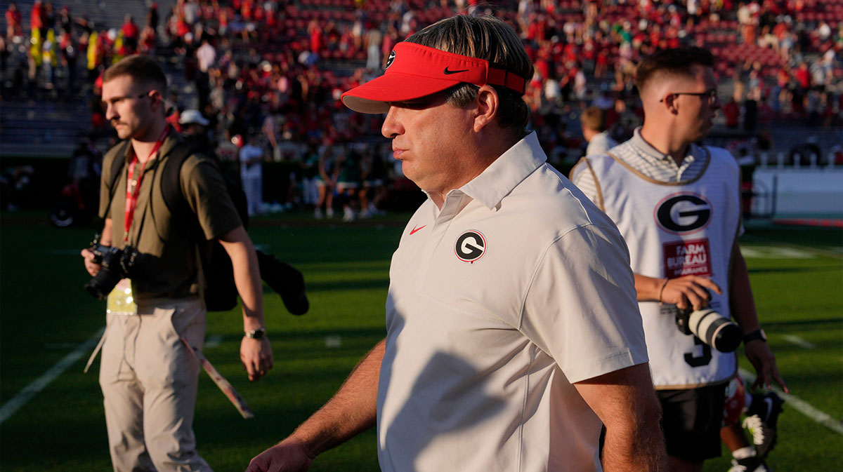 Georgia coach Kirby Smart leaves the field after a NCAA college football game against Marshall in Athens, Ga., on Saturday, August. 30, 2025. Georgia won 45-7.