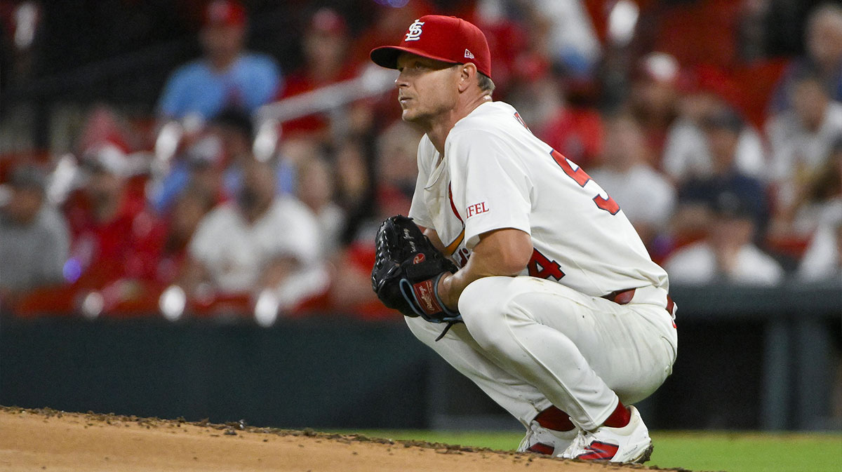 St. Louis Cardinals starting pitcher Sonny Gray (54) looks on after giving up a one run single to Washington Nationals left fielder James Wood (not pictured) during the third inning at Busch Stadium.