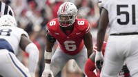 Ohio State Buckeyes safety Sonny Styles (6) lines up during the NCAA football game against the Akron Zips at Ohio Stadium. Ohio State won 52-6