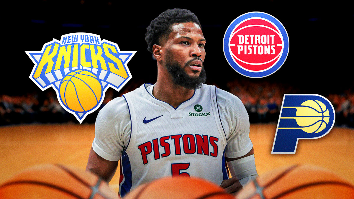 Malik Beasley with Pistons, Knicks, Pacers logos