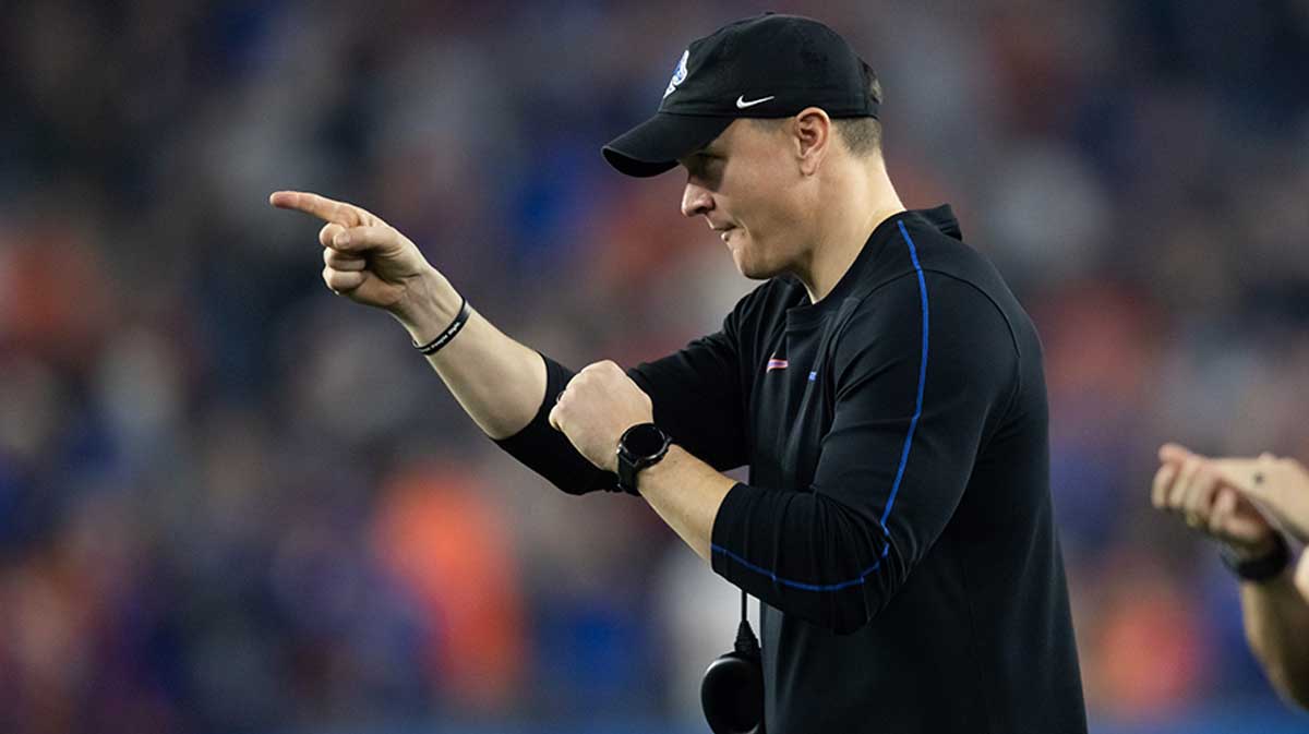 Boise State Broncos head coach Spencer Danielson reacts against the Penn State Nittany Lions during the Fiesta Bowl at State Farm Stadium.