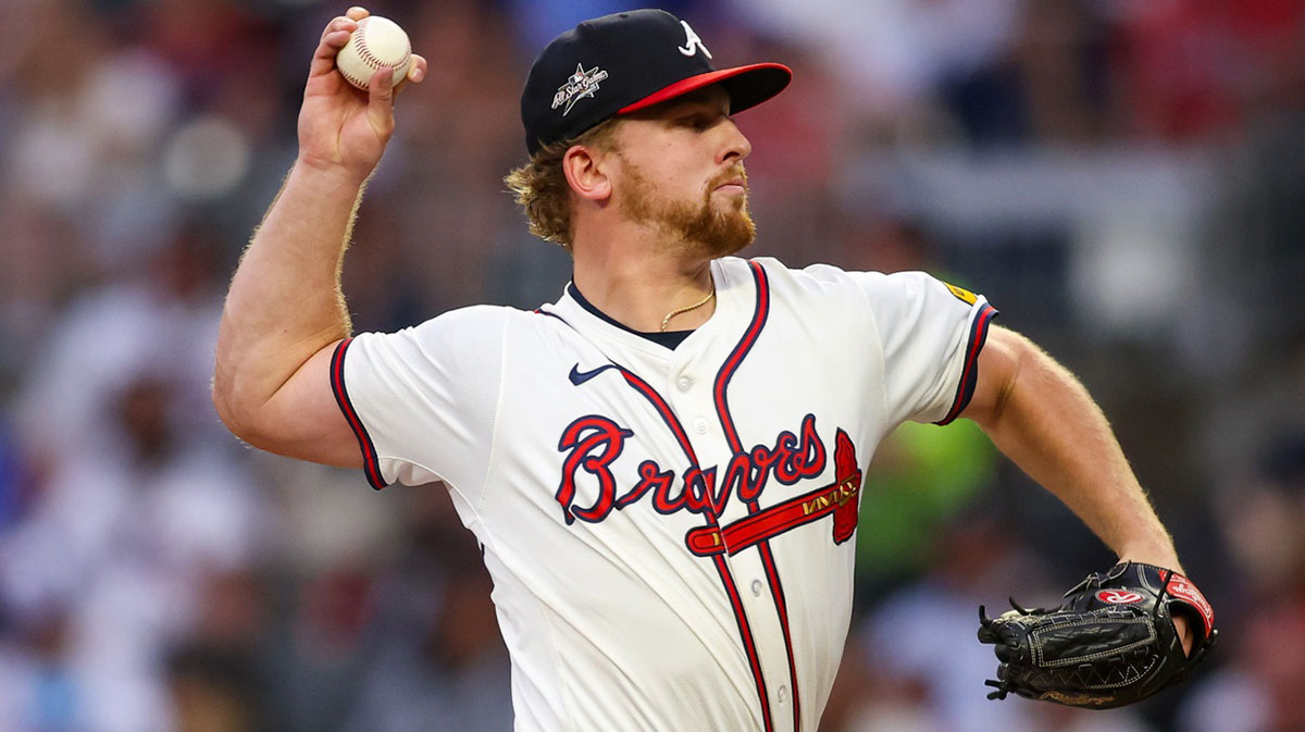 Atlanta Braves starting pitcher Spencer Schwellenbach (56) throws against the New York Mets in the first inning at Truist Park.