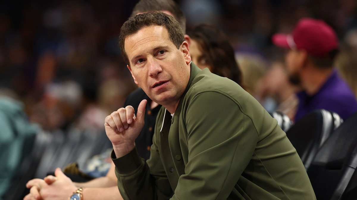 Suns owner Mat Ishbia sits courtside against the Indiana Pacers at Footprint Center