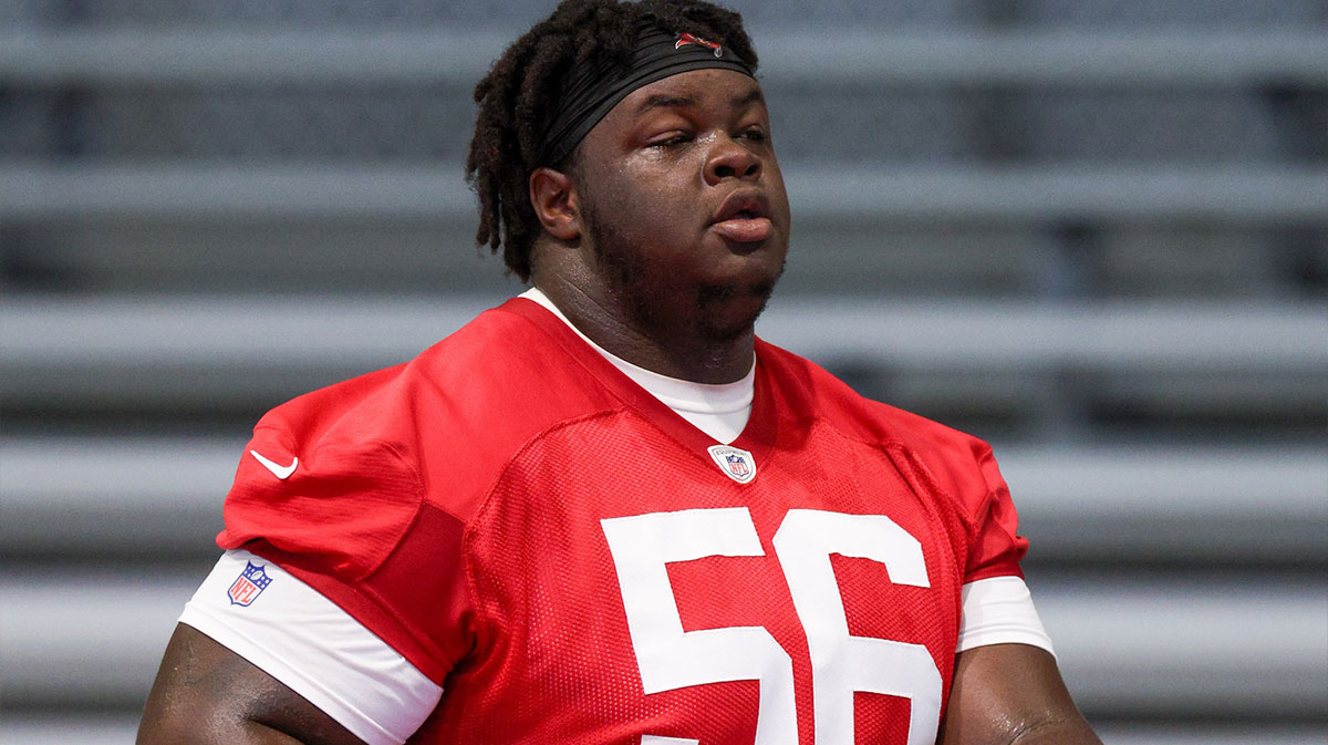 Tampa Bay Buccaneers defensive tackle Desmond Watson (56) participates in mini camp at AdventHealth Training Center.