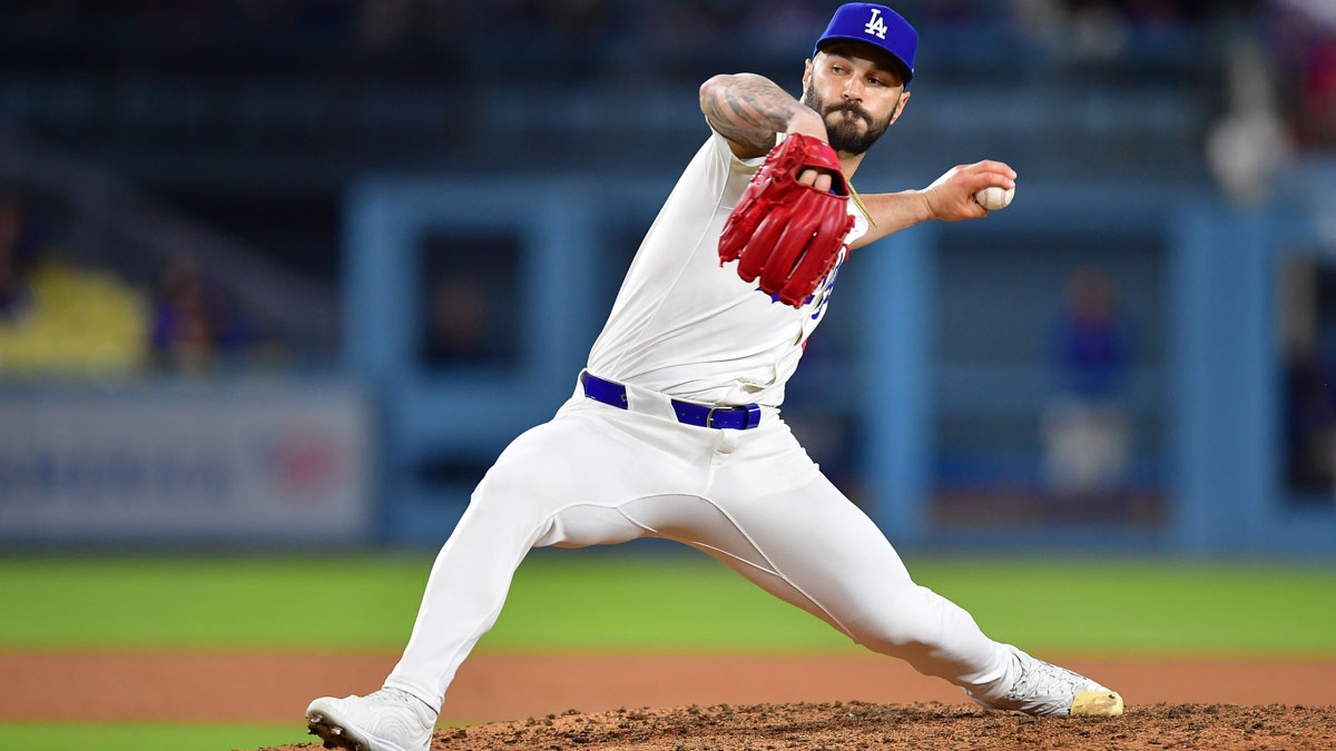 Los Angeles Dodgers pitcher Tanner Scott (66) throws against the Minnesota Twins during the eighth inning at Dodger Stadium.