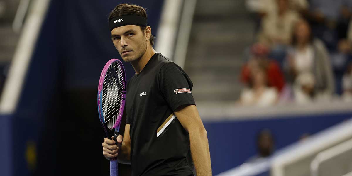 Taylor Fritz (USA) reacts after winning a point against Jerome Kym (SUI) (not pictured) on day six of the 2025 US Open tennis tournament at Billie Jean King USTA National Tennis Center.