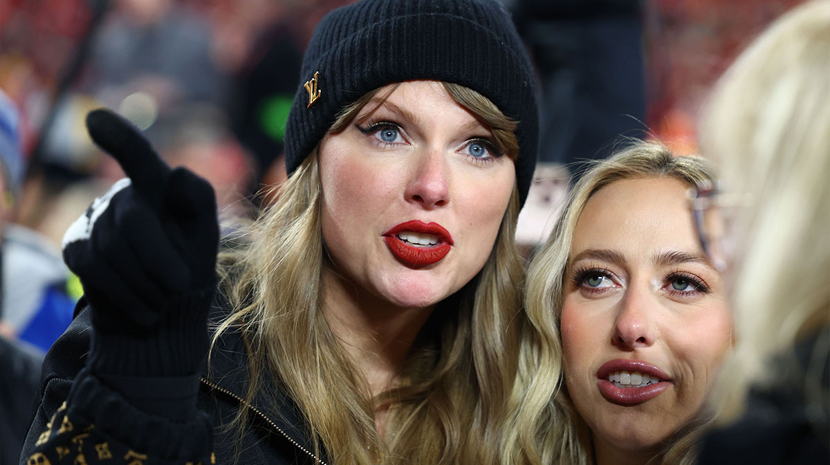 Taylor Swift, who finally made an appearance on Travis and Jason Kelce's New Heights podcast, and Brittany Mahomes.