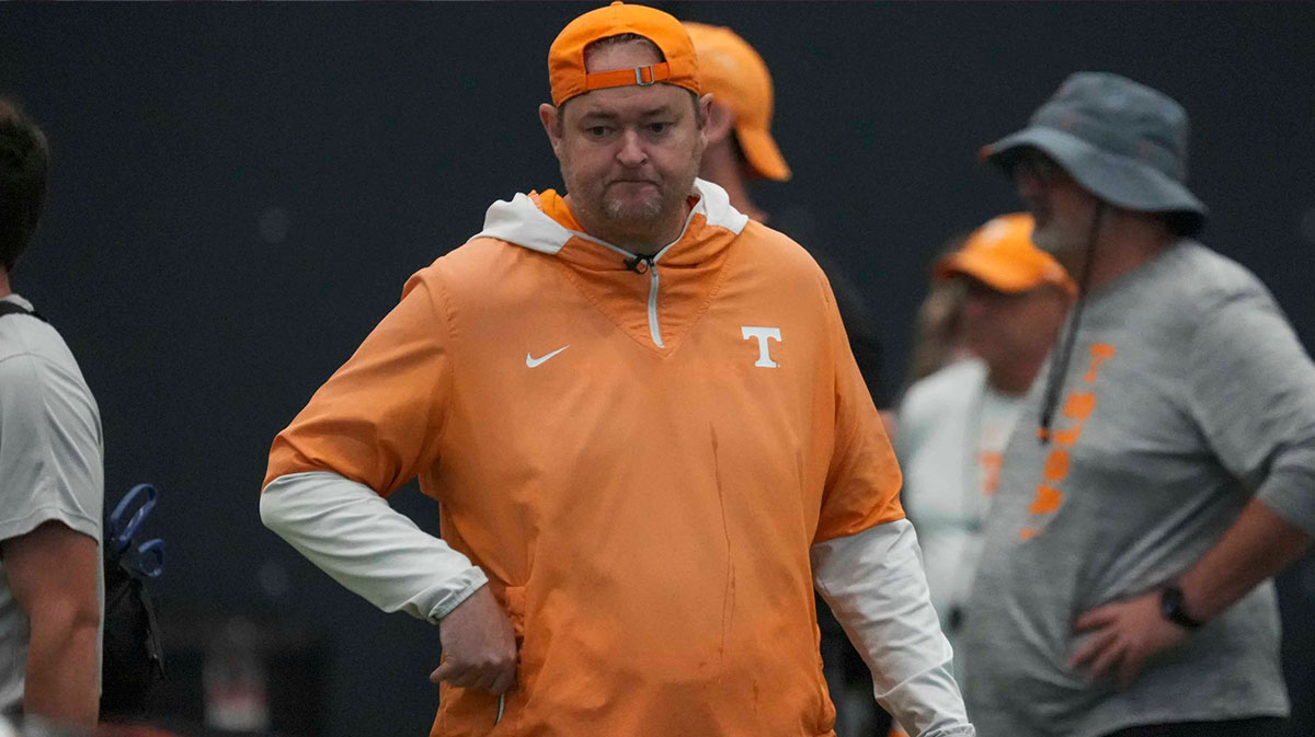 Tennessee head football coach Josh Heupel during Tennessee football preseason practice, in Knoxville, Tennessee, Aug. 6, 2025.