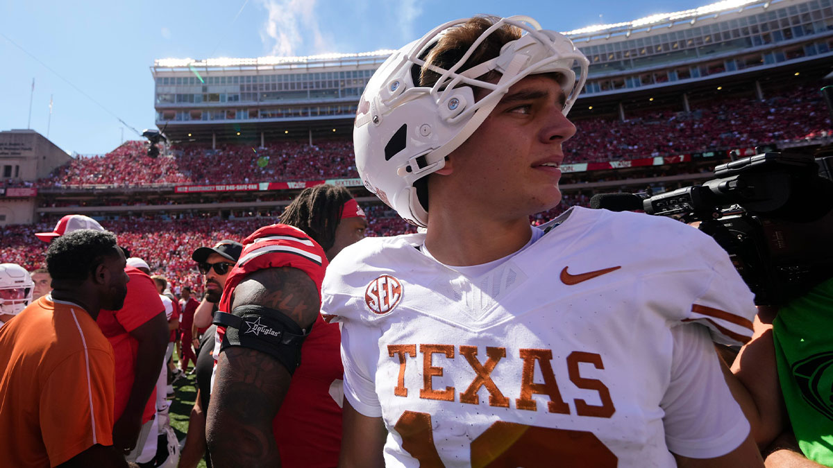 Texas Longhorns quarterback Arch Manning (16) leaves the field following the NCAA football game against the Ohio State Buckeyes at Ohio Stadium on Aug. 30, 2025. Ohio State won 14-7.