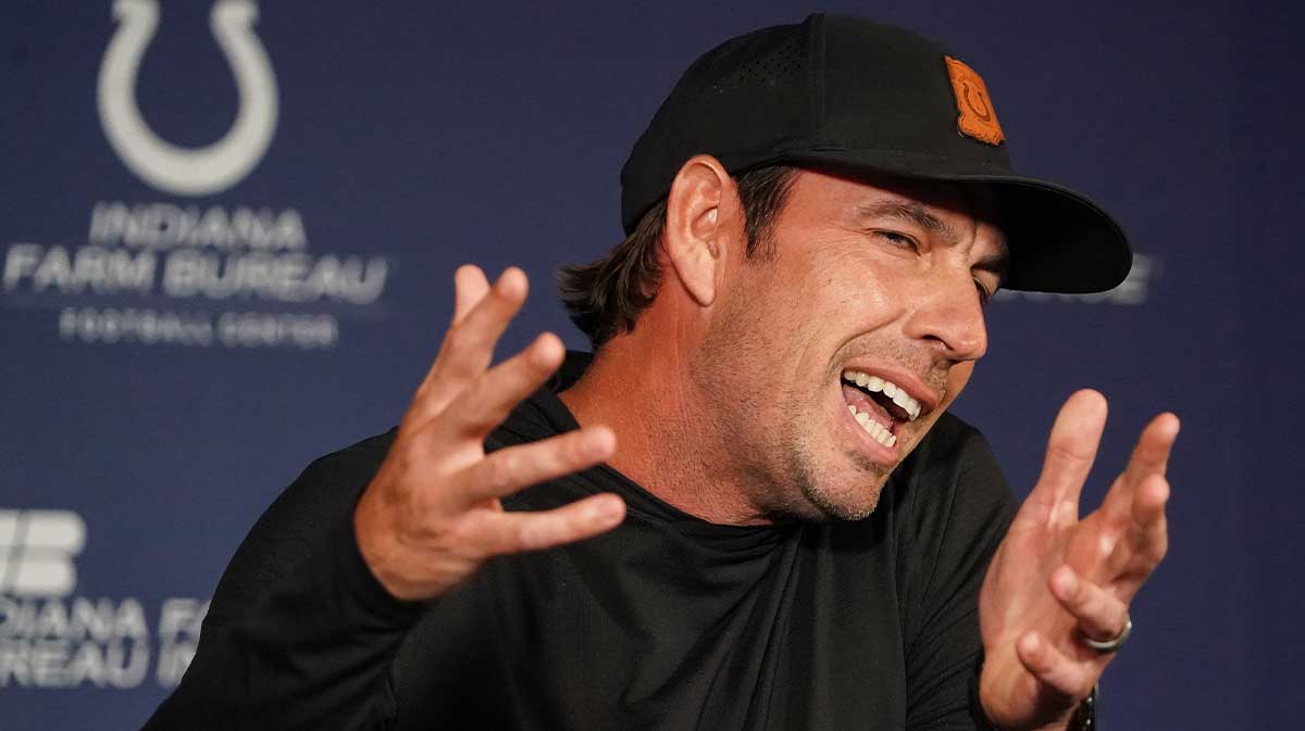 Indianapolis Colts head coach Shane Steichen talks to press Tuesday, June 10, 2025, during NFL Colts mandatory mini camp at the Indiana Farm Bureau Football Center in Indianapolis.