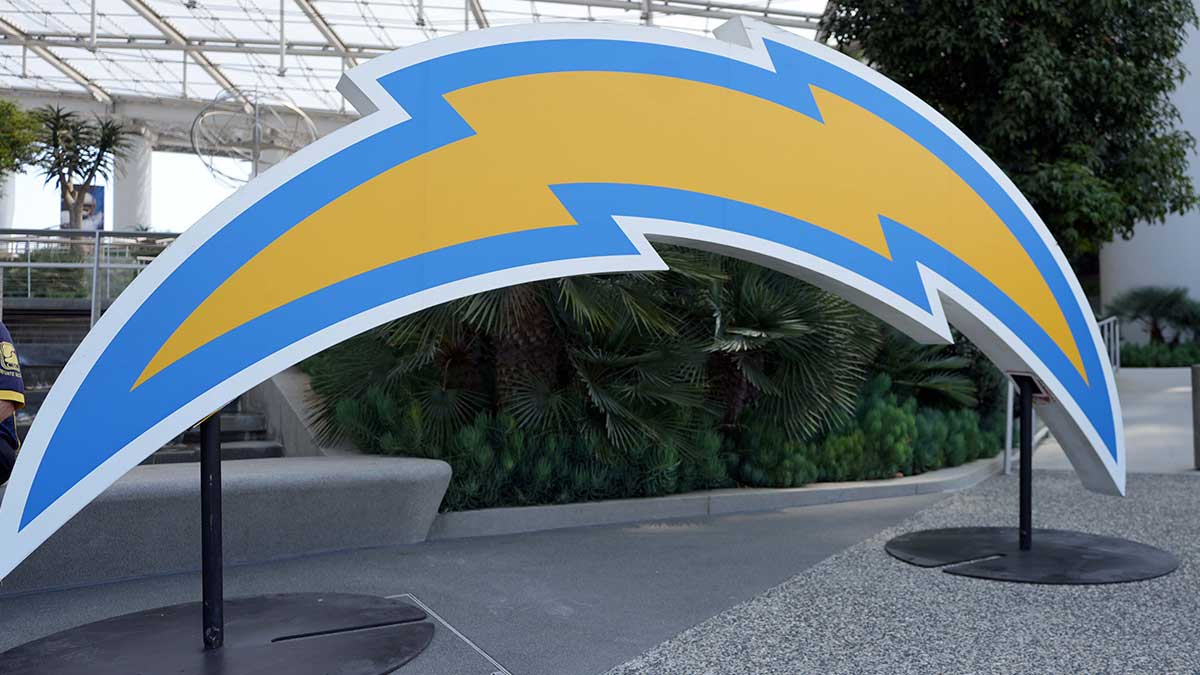 The Los Angeles Chargers logo at SoFi Stadium.