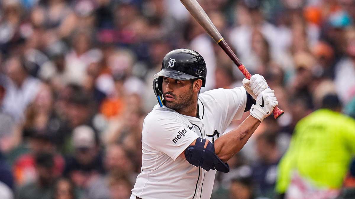 Detroit Tigers designated hitter Riley Greene (31) bats against Minnesota Twins during the second inning at Comerica Park in Detroit in Monday, August 4, 2025.