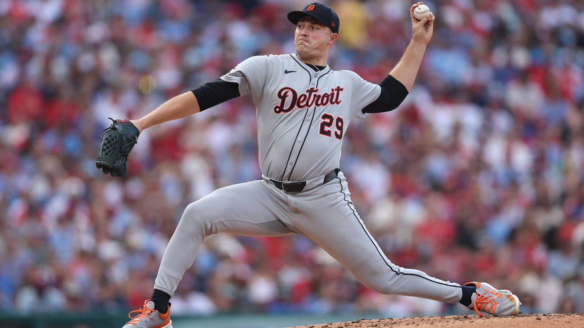 Detroit Tigers pitcher Tarik Skubal (29) throws a pitch against the Philadelphia Phillies during the second inning at Citizens Bank Park.
