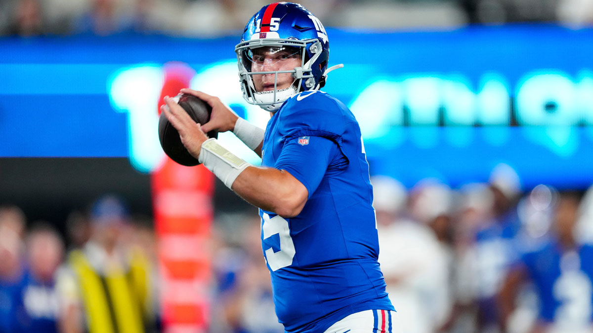 New York Giants quarterback Tommy DeVito, who celebrated his three-touchdown preseason game against the New England Patriots with Jameis Winston and Jaxson Dart.