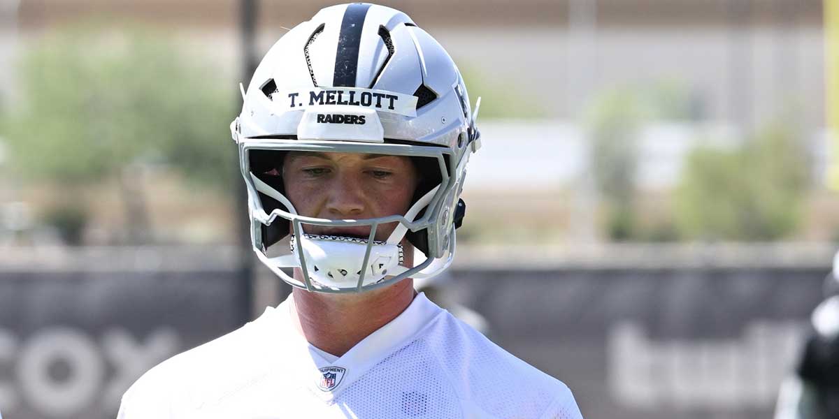 Las Vegas Raiders wide receiver Tommy Mellott (19) looks on during Las Vegas Raiders Minicamp at Intermountain Health Performance Center.