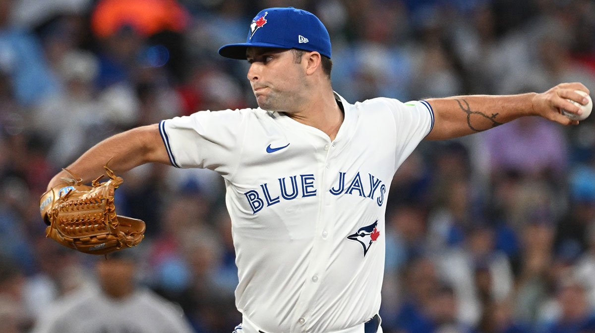 Toronto Blue Jays relief pitcher Mason Fluharty (68) delivers a pitch against the New York Yankees in the sixth inning at Rogers Centre.